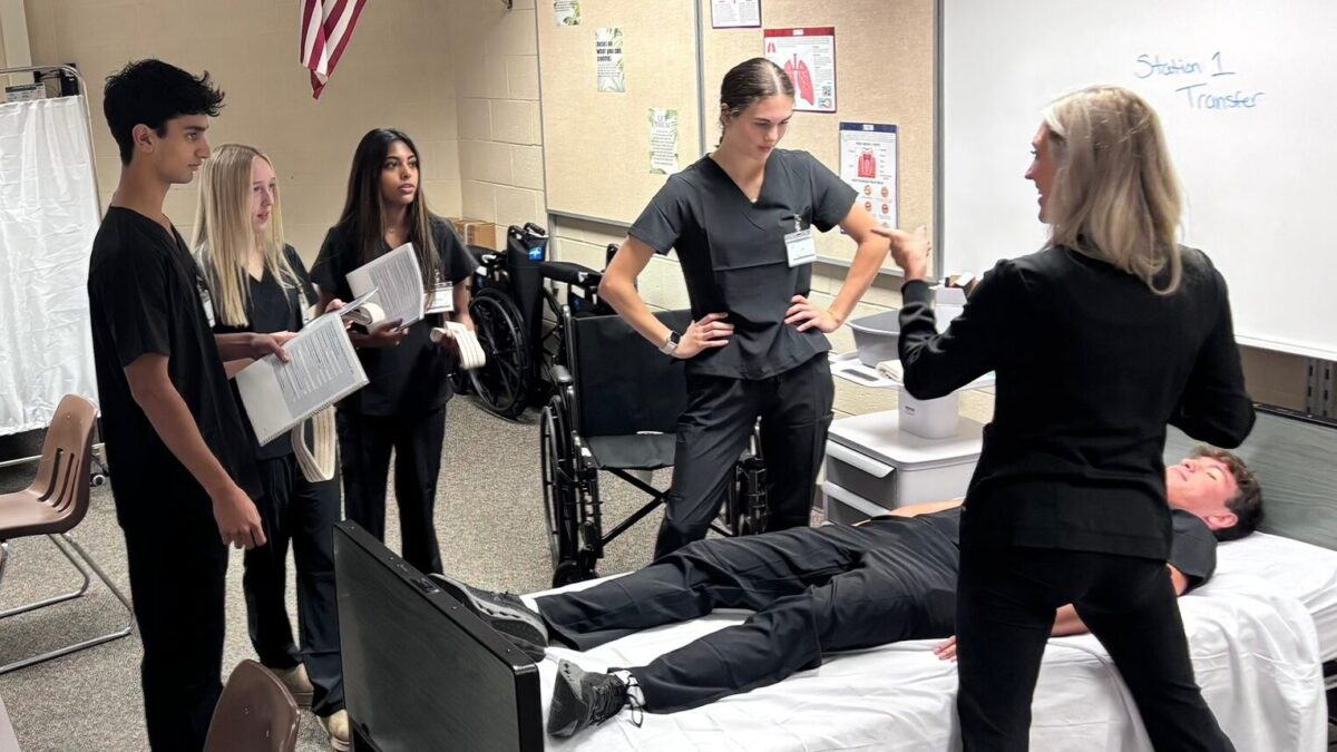 Forest Hills Central students participate in a health care simulation activity.
