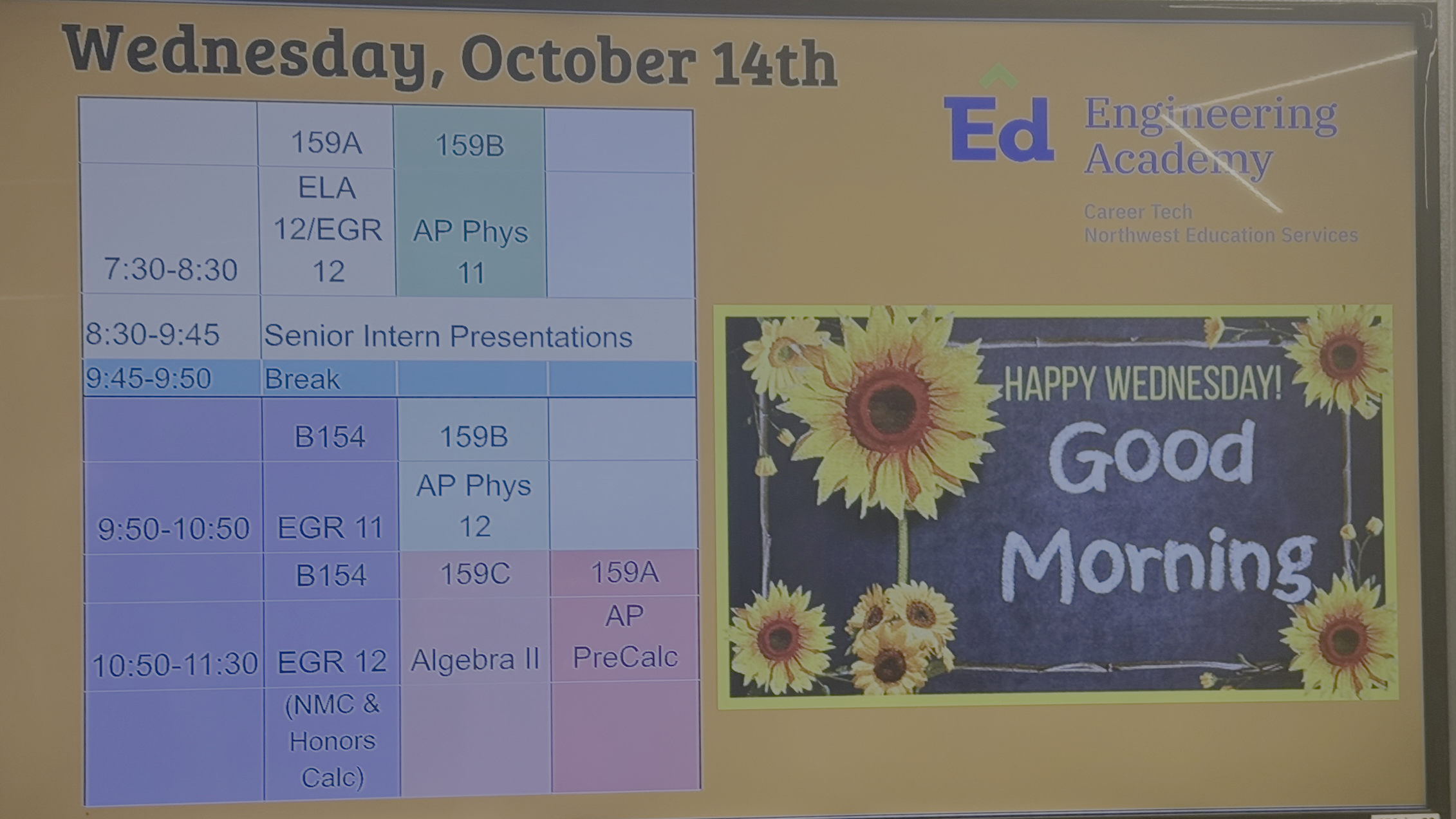 Screenshot of the day's schedule matrix