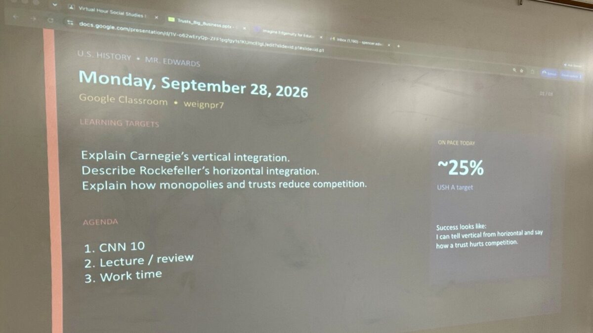 Screenshot of a Google Classroom agenda and Learning Targets